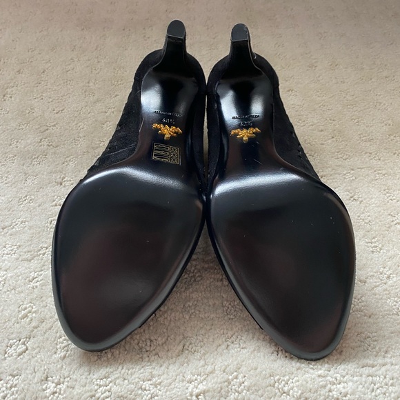 Prada Black Laser Cut Peep Toe Suede Bootie - Picture 7 of 8